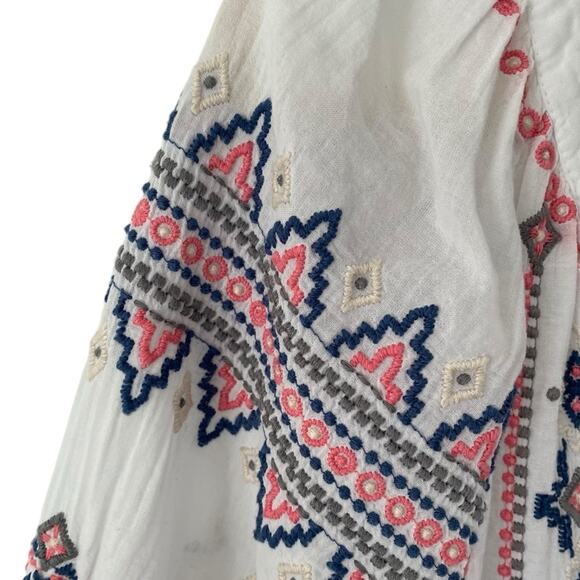 Johnny Was Tatum Peasant Embroidered White Boho Sheer Top size XL - Picture 5 of 10